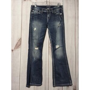 Silver Jeans Twisted Bootcut Womens 28 Blue Distressed Denim Mid Rise 33‎ Inseam